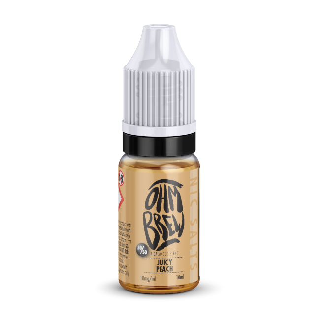 Juicy Peach E-liquid by Ohm Brew 50/50 Nic Salts